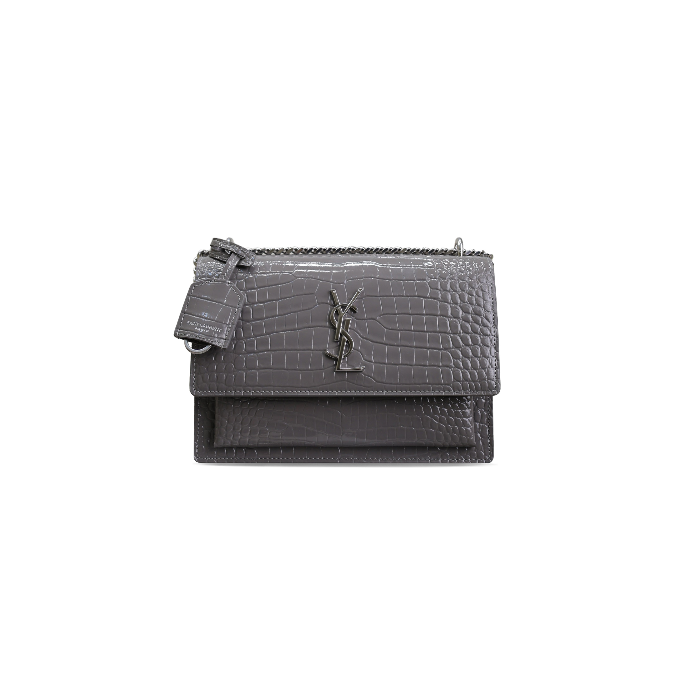YSL SUNSET MEDIUM CHAIN BAG IN CROCODILE-EMBOSSED SHINY LEATHER 42290629259631 (22*16*6.5cm)